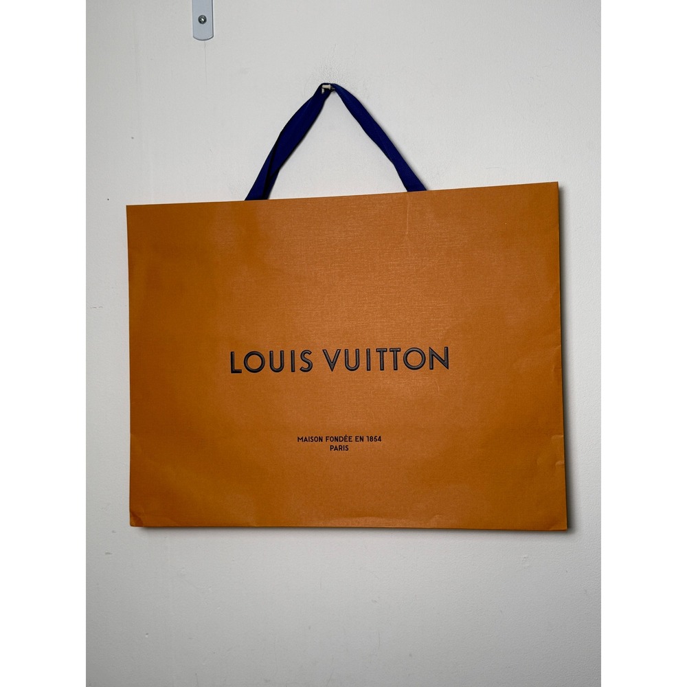 Louis Vuitton Extra Large XL Orange Shopping Bag Blue Ribbon Handles 23x18